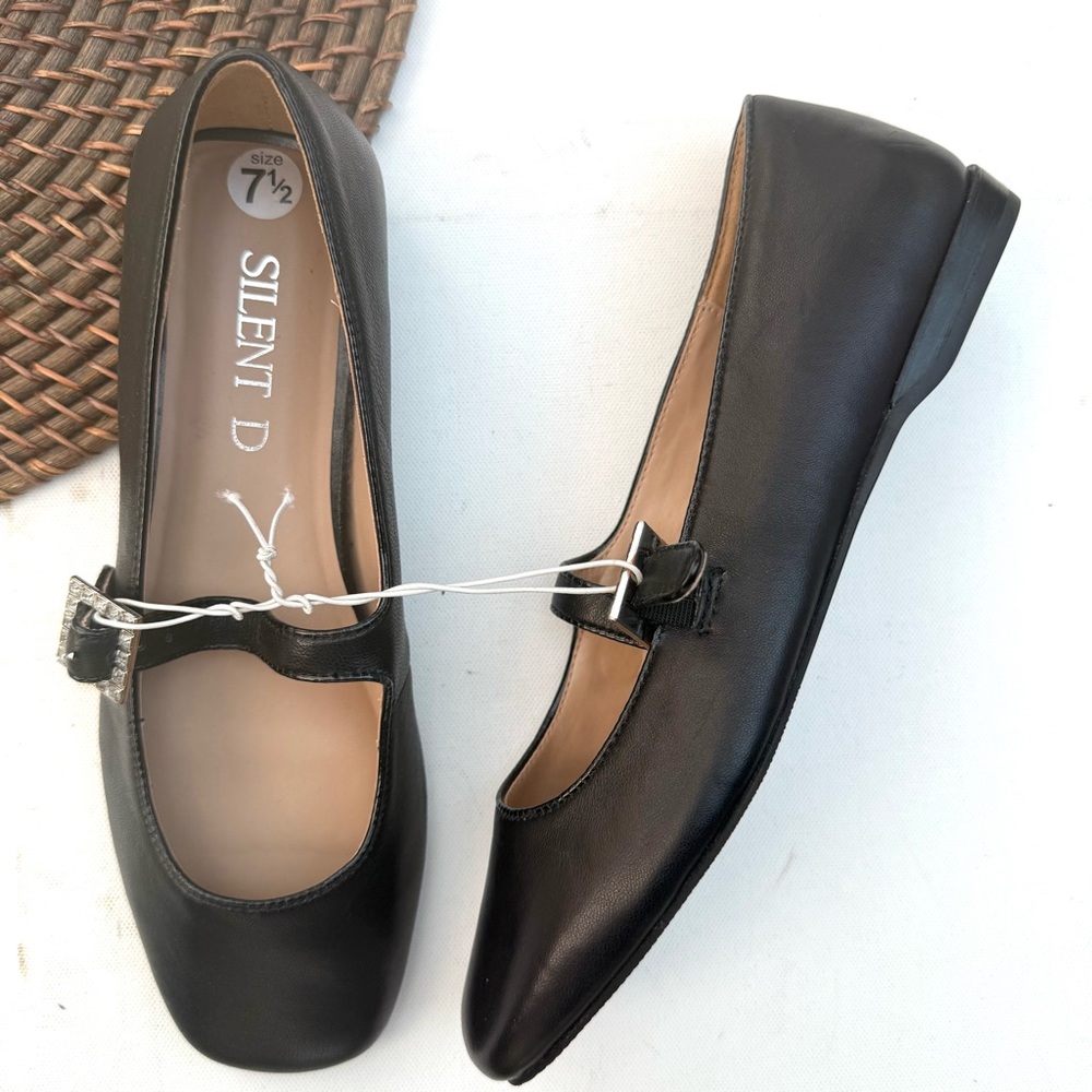 Silent D Womens Shoes Black Leather Mary Janes Bling Buckle Size 38 7/7.5